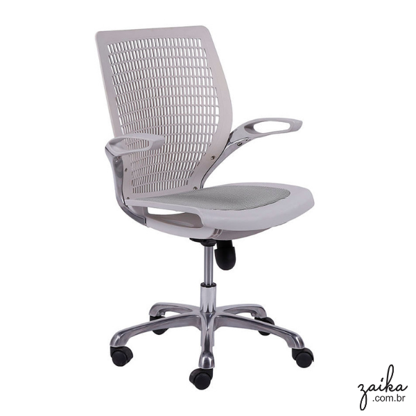 CADEIRA OFFICE BASE ALUMINIO COM ASSENTO CINZA CLARO EM POLIPROPILENO