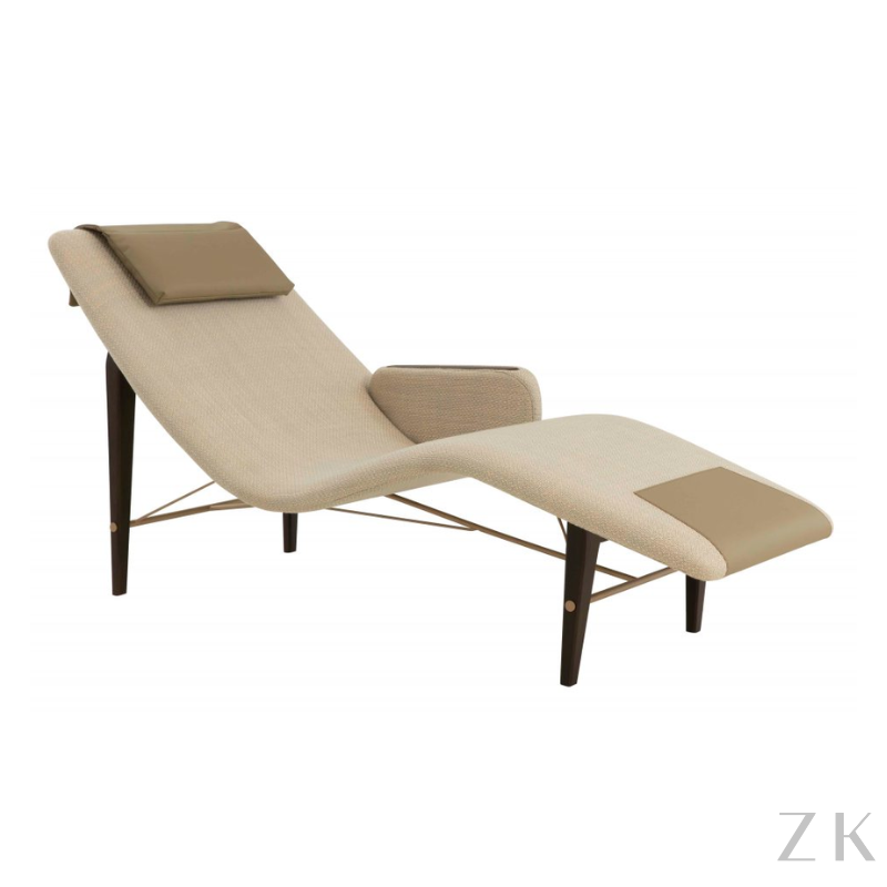 CHAISE ESTRUTURA MADEIRA E METAL ESTOFADA